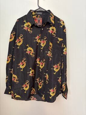 Vintage 90s China Dragon Patterned Shirt DAGACCI Poly Shirt XL